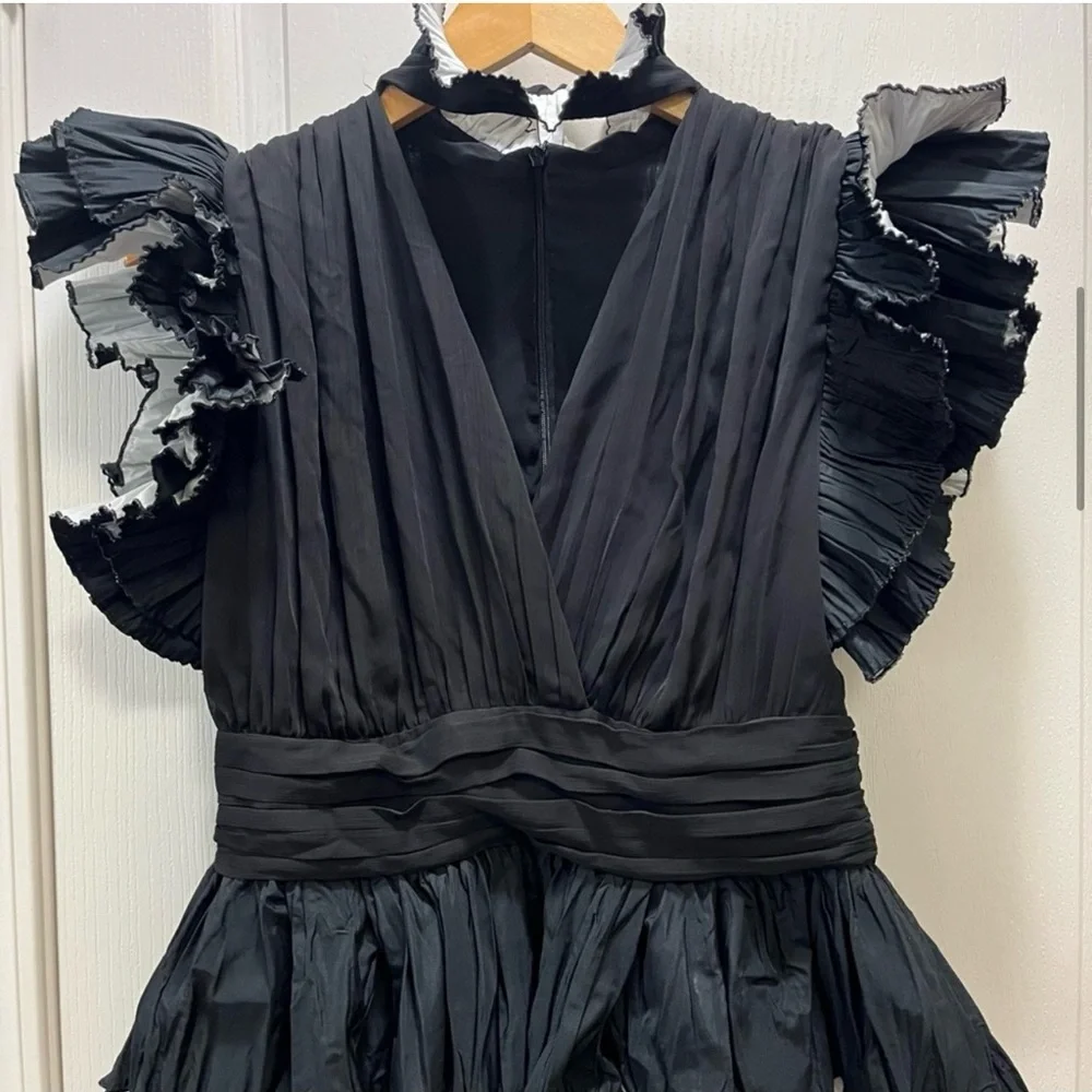 Zara Studio Black Taffeta Voluminous Ruffled Frilly Sleeve Blouse - Picture 5 of 13